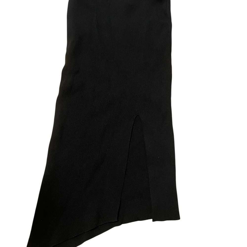 White Fox Black Ribbed Midi Skirt - XS Asymmetrical Hem